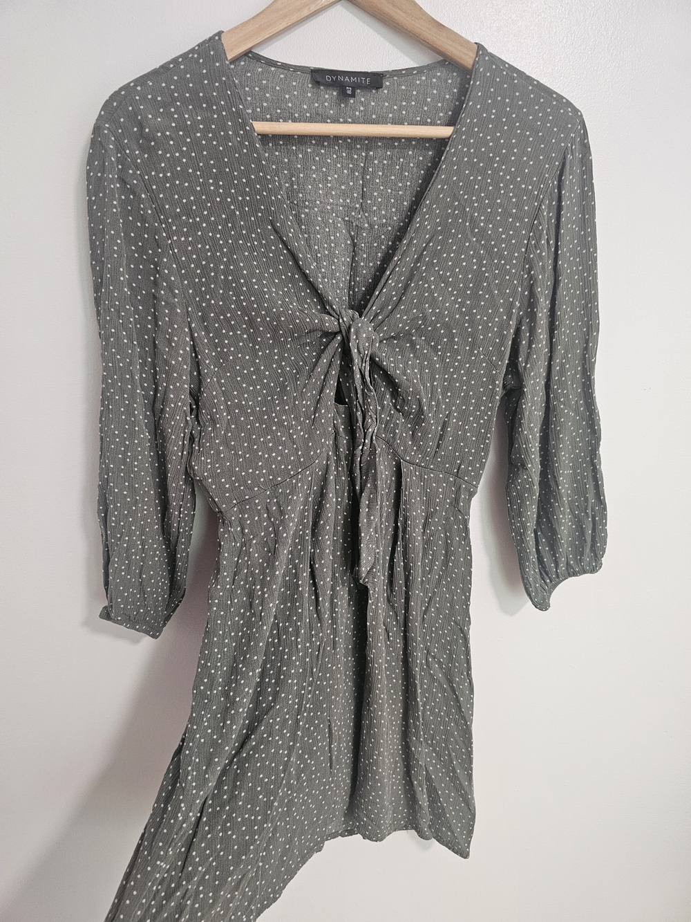 Dynamite Sage Green Polka Dot Tie-Front Dress Size Small
